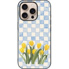 Coque iPhone 16 Pro - Silicone rigide noir Blue vichy tulips 2026