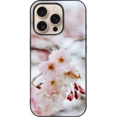 Coque iPhone 16 Pro - Silicone rigide noir Cherry tree 2026