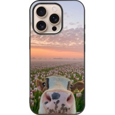 Coque iPhone 16 Pro - Silicone rigide noir Cow with tulips 2026