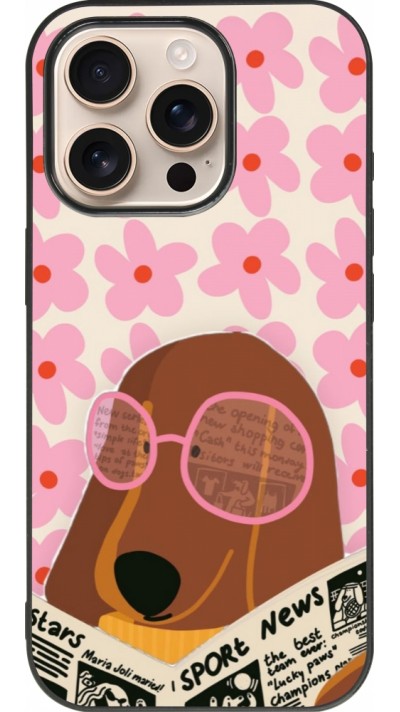Coque iPhone 16 Pro - Silicone rigide noir Dog with newspaper 2026