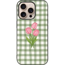 Coque iPhone 16 Pro - Silicone rigide noir Green vichy tulips 2026