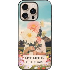 Coque iPhone 16 Pro - Silicone rigide noir Live life in full moon 2026
