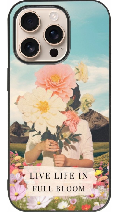 Coque iPhone 16 Pro - Silicone rigide noir Live life in full moon 2026