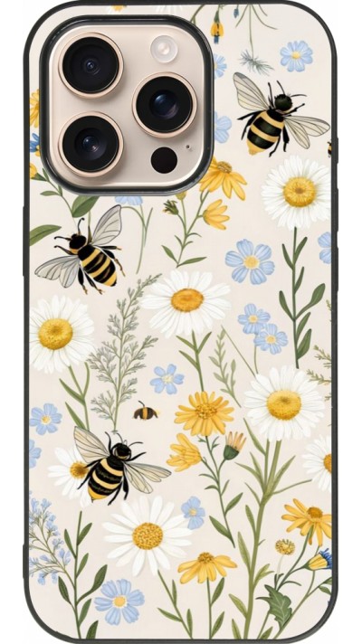 Coque iPhone 16 Pro - Silicone rigide noir Pattern bees 2026