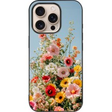 Coque iPhone 16 Pro - Silicone rigide noir Spring flowers 2026