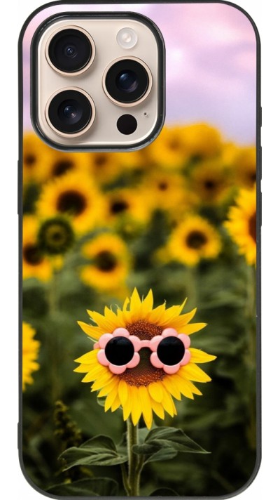 Coque iPhone 16 Pro - Silicone rigide noir Sunflower with glasses 2026