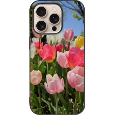 Coque iPhone 16 Pro - Silicone rigide noir Tulips 2026