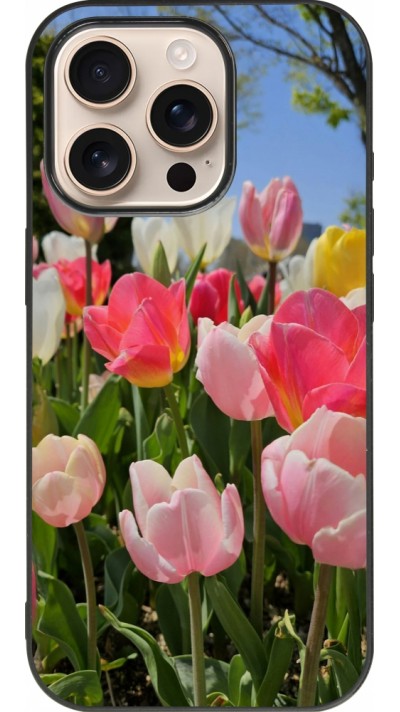 Coque iPhone 16 Pro - Silicone rigide noir Tulips 2026
