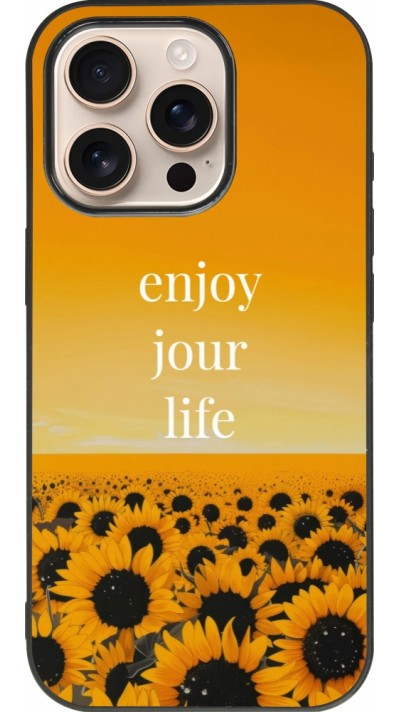 Coque iPhone 16 Pro - Silicone rigide noir Summer 2025 Enjoy your life