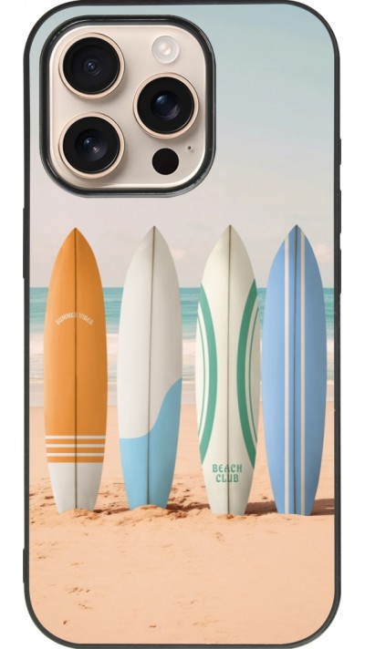 iPhone 16 Pro Case Hülle - Silikon schwarz Summer surfboard 2025
