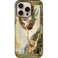 Coque iPhone 16 Pro - Silicone rigide noir Tableau art - La Création d’Adam - Michel-Ange