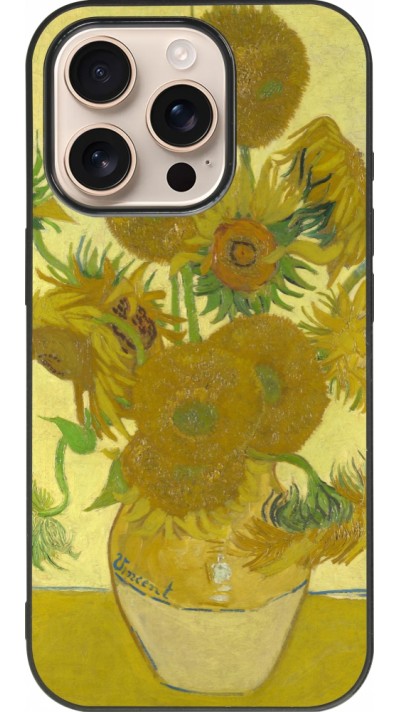 iPhone 16 Pro Case Hülle - Silikon schwarz Kunstbild - Sonnenblumen  - Van Gogh