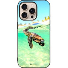 Coque iPhone 16 Pro - Silicone rigide noir Turtle Underwater