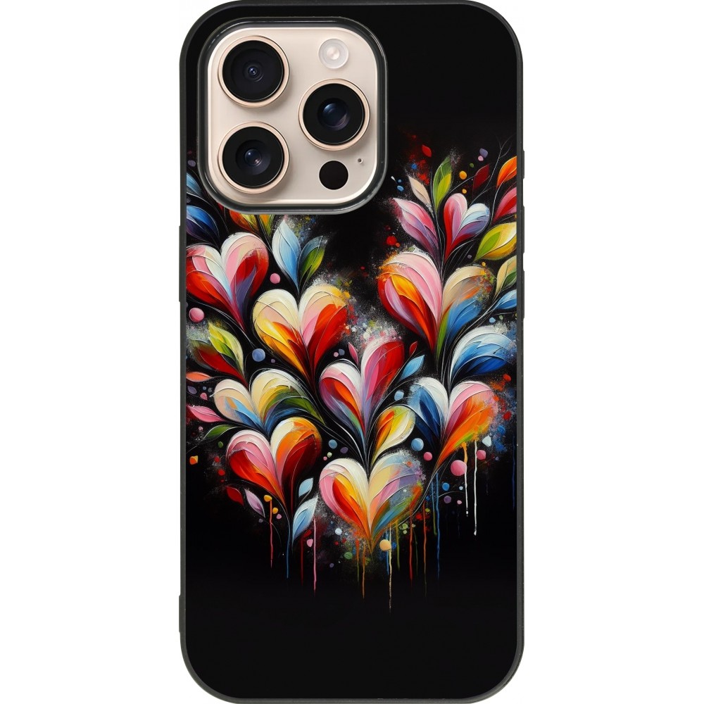 Coque iPhone 16 Pro - Silicone rigide noir Valentine 2024 Coeur Noir Abstrait