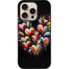 Coque iPhone 16 Pro - Silicone rigide noir Valentine 2024 Coeur Noir Abstrait