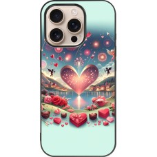Coque iPhone 16 Pro - Silicone rigide noir Valentine 2025 Chic