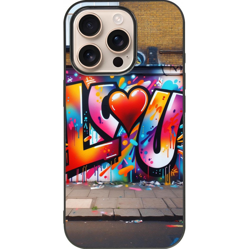 iPhone 16 Pro Case Hülle - Silikon schwarz Valentin 2025 Liebe U Tag