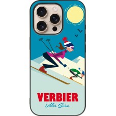 Coque iPhone 16 Pro - Silicone rigide noir Verbier Ski Downhill