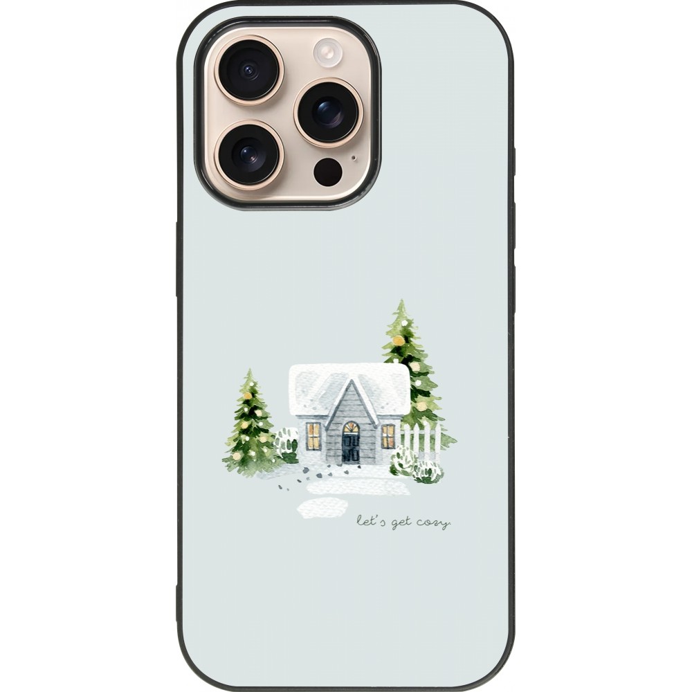 Coque iPhone 16 Pro - Silicone rigide noir Winter 25 Cosy House