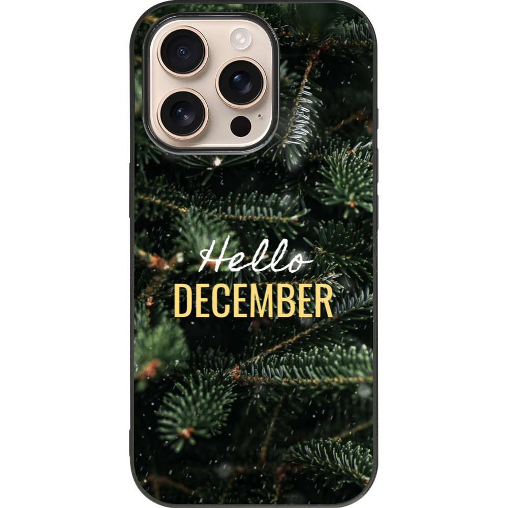 Coque iPhone 16 Pro - Silicone rigide noir Winter 25 Winter hello december
