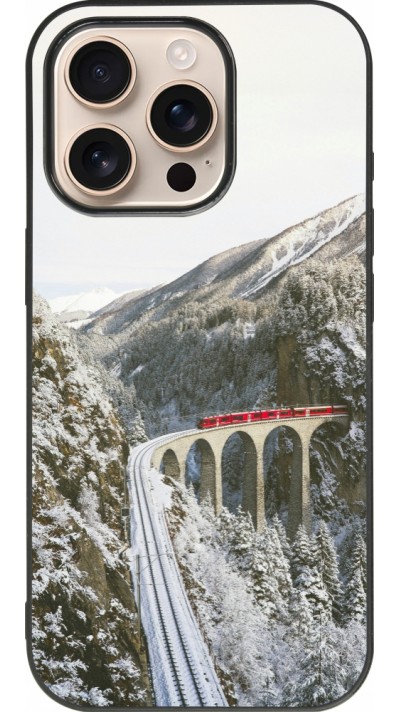 Coque iPhone 16 Pro - Silicone rigide noir Winter 25 Winter polar express
