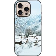 Coque iPhone 16 Pro - Silicone rigide noir Winter 25 Winter snowy landscape