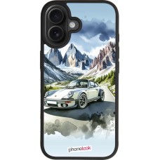 Coque iPhone 17 - Silicone rigide noir Porsche 911 Mountain Watercolor