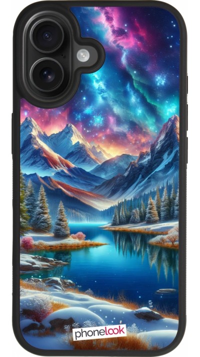 Coque iPhone 17 - Silicone rigide noir Fantasy Mountain Lake Sky Stars