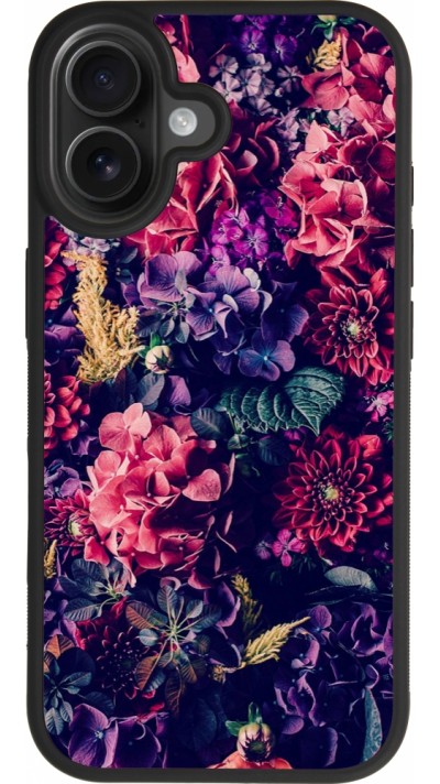 Coque iPhone 17 - Silicone rigide noir Flowers Dark