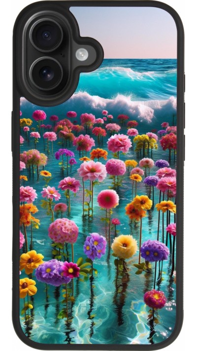 Coque iPhone 17 - Silicone rigide noir Flower sea waves
