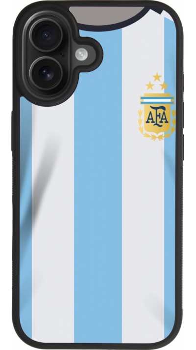 Coque iPhone 17 - Silicone rigide noir Maillot de football Argentine 2022 personnalisable