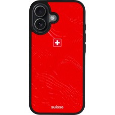 Coque iPhone 17 - Silicone rigide noir Maillot de football Suisse 2026 personnalisable