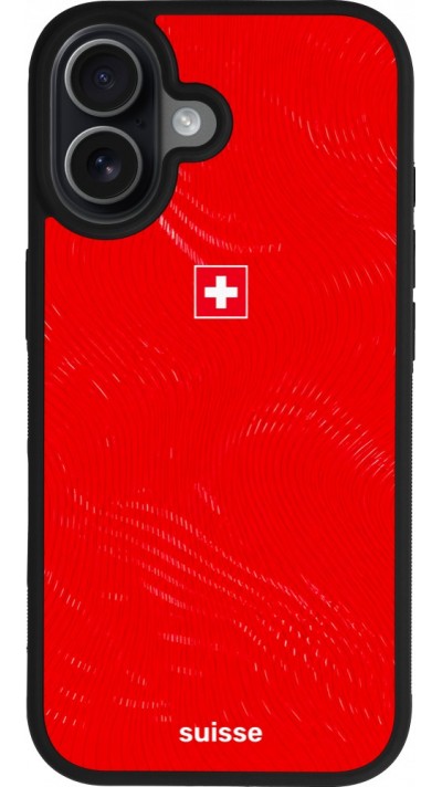 Coque iPhone 17 - Silicone rigide noir Maillot de football Suisse 2026 personnalisable