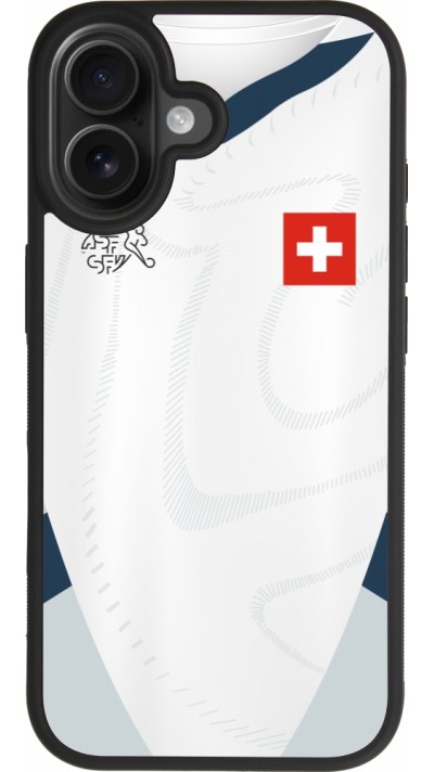 Coque iPhone 17 - Silicone rigide noir Maillot de football Suisse Extérieur personnalisable