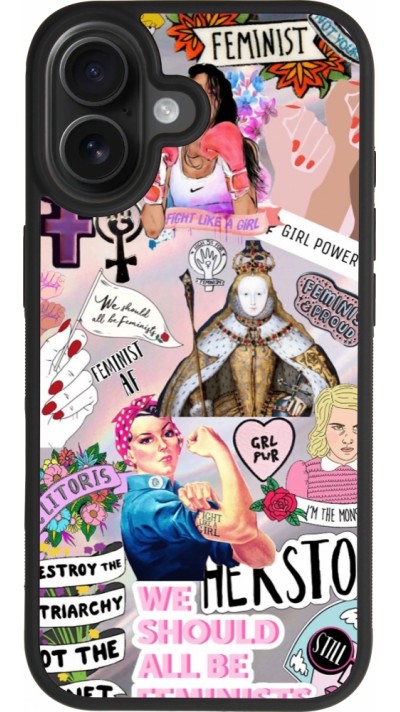Coque iPhone 17 - Silicone rigide noir Girl Power Collage