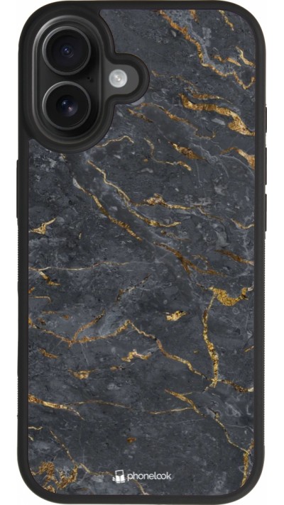 Coque iPhone 17 - Silicone rigide noir Grey Gold Marble