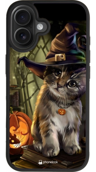 Coque iPhone 17 - Silicone rigide noir Halloween 21 Witch cat
