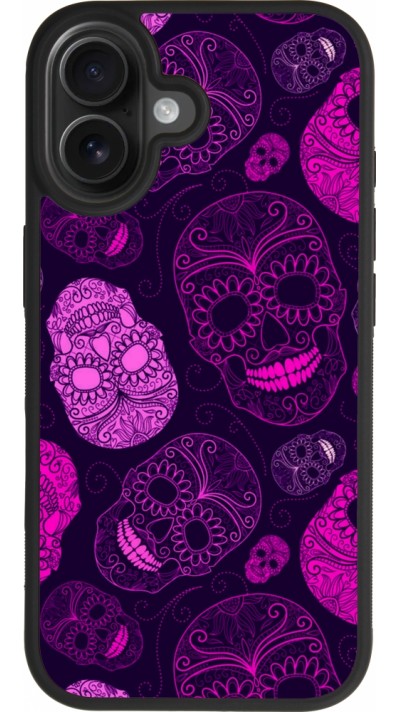 Coque iPhone 17 - Silicone rigide noir Halloween 2023 pink skulls