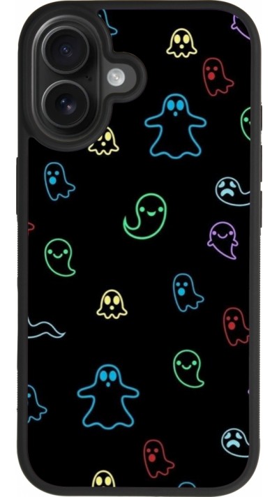 Coque iPhone 17 - Silicone rigide noir Halloween 2024 colorful ghosts
