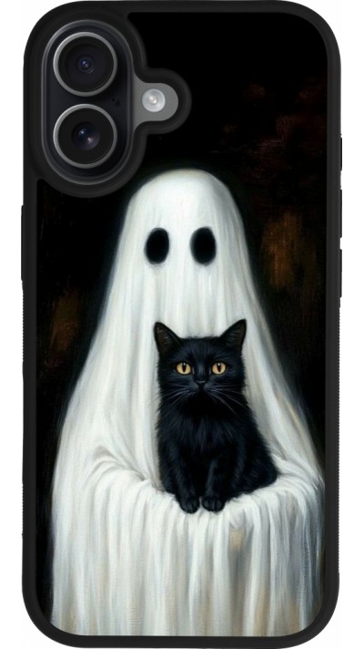 Coque iPhone 17 - Silicone rigide noir Halloween 2025 Ghost with black cat