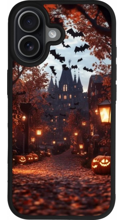 Coque iPhone 17 - Silicone rigide noir Halloween 2025 Haunted house