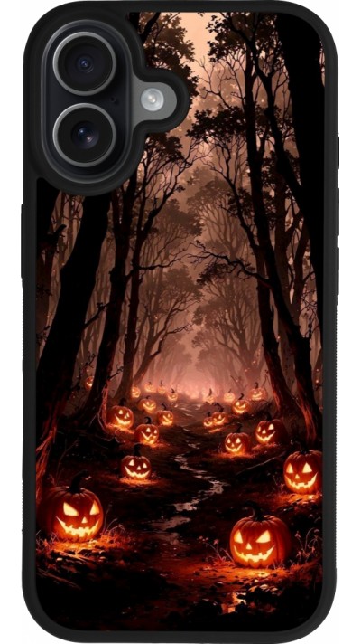 Coque iPhone 17 - Silicone rigide noir Halloween 2025 Road of Terrifying Pumpkins