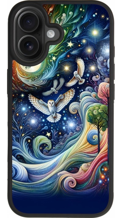 Coque iPhone 17 - Silicone rigide noir hibou volant floral
