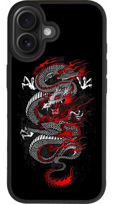 Coque iPhone 17 - Silicone rigide noir Japanese style Dragon Tattoo Red Black