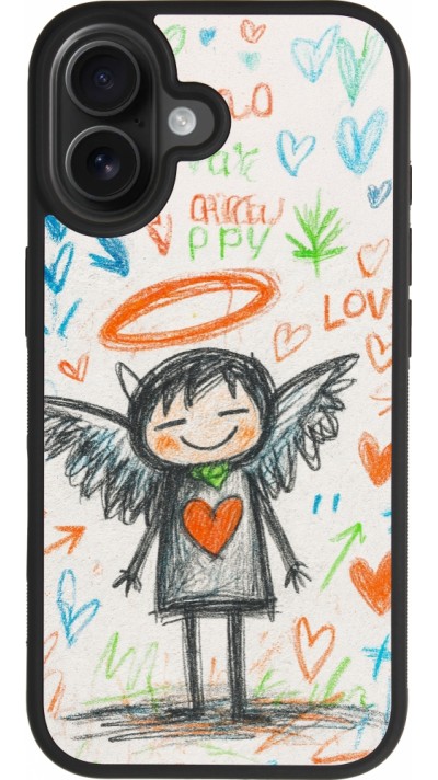 Coque iPhone 17 - Silicone rigide noir Little Angel Sketch Love