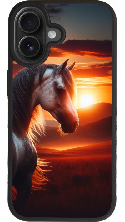 Coque iPhone 17 - Silicone rigide noir Majestic Sunset Horse