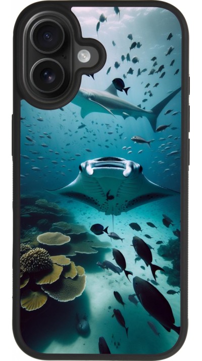 Coque iPhone 17 - Silicone rigide noir Manta Lagon Nettoyage