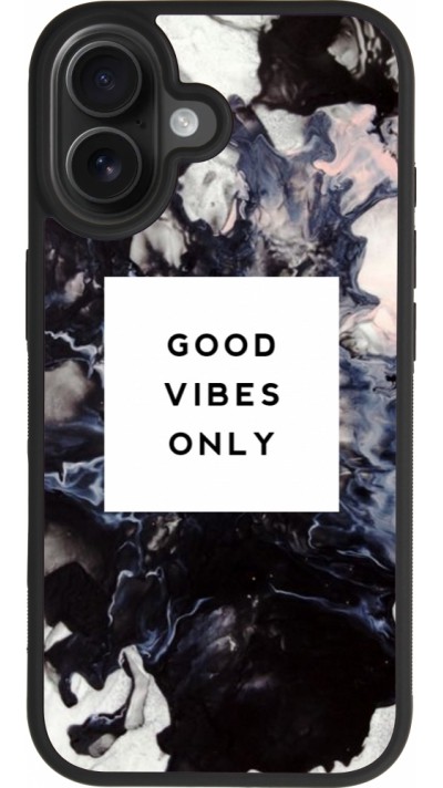 Coque iPhone 17 - Silicone rigide noir Marble Good Vibes Only