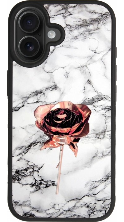 Coque iPhone 17 - Silicone rigide noir Marble Rose Gold