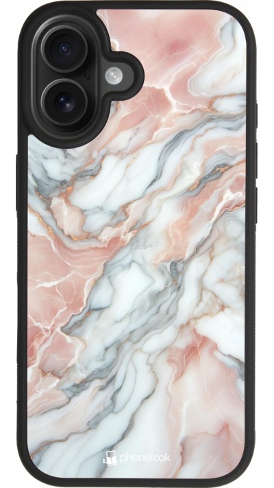 Coque iPhone 17 - Silicone rigide noir Marbre Rose Lumineux